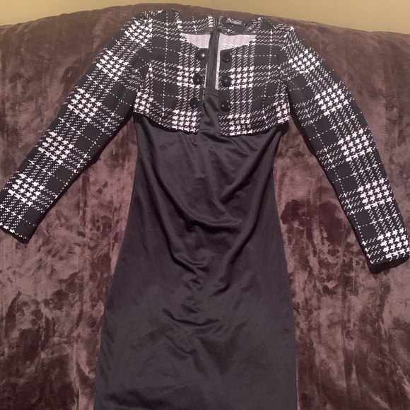 Cute midi dress bodycon sz Medium Black & White plaid - Picture 9 of 11